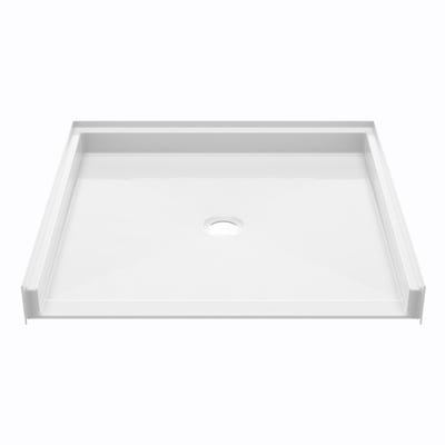 White roll-in wheelchair accessible shower base with center drain and barrier-free low threshold entry, 38x38 inch ADA compliant