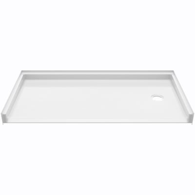 White Ella roll-in wheelchair accessible shower pan with right-side drain and barrier-free low threshold entry