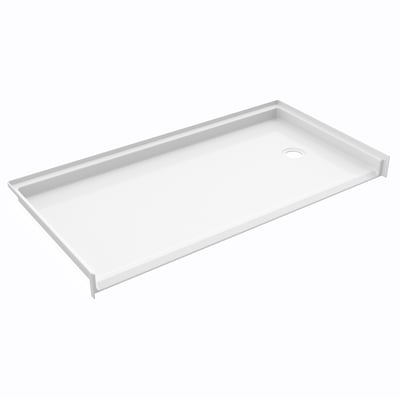 White roll-in wheelchair accessible shower base with right-side drain and low-threshold entry for barrier-free bathing