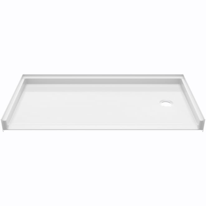 White Ella roll-in wheelchair accessible shower base 60x30 with right side drain and barrier-free low-threshold entry
