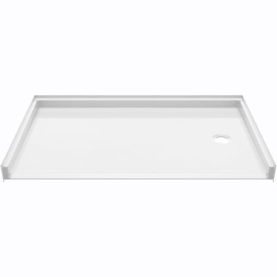 White Ella roll-in wheelchair accessible shower base 60x37 with right-side drain and barrier-free flat entry floor