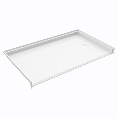 White Ella roll-in wheelchair accessible shower base 60x37 with right-side drain and barrier-free low-threshold entry