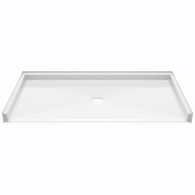 White barrier-free accessible shower base with center drain designed for wheelchair roll-in and caregiver-assisted bathing