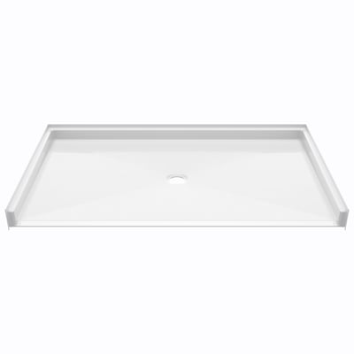 White Ella Roll-in barrier-free ADA shower pan 62x38 with center drain and low-profile threshold for wheelchair access