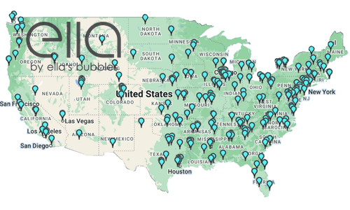 Ella by Ella's Bubbles dealer locator map showing authorized walk-in tub locations across the United States