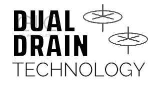 Dual Drain Technology logo for Ella's Bubbles walk-in tubs featuring two drain icons
