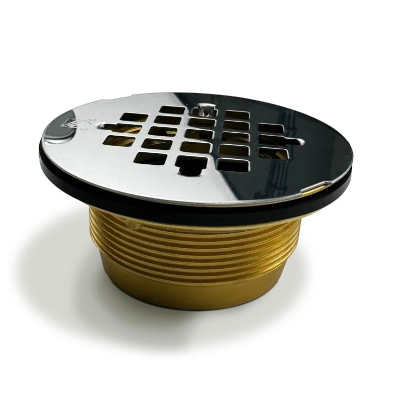 install-new Chrome snap-in shower drain strainer with brass threaded body for walk-in tub or accessible shower installation