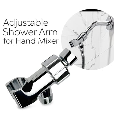 Kit 4 pièces : bras de douche à main et fixation coulissante 24” - Bras de douche réglable chromé pour mélangeur avec support de douchette à main, montré installé sur un mur en marbre