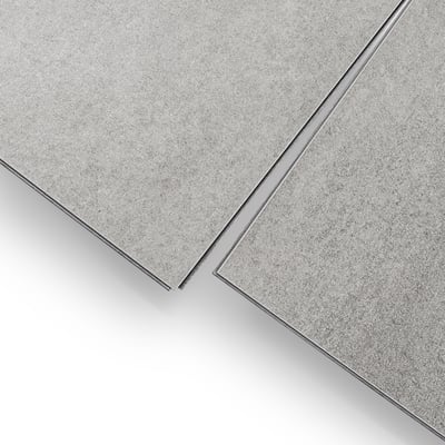 Ella T&G Grout-Free 12" x 24" Shower Wall Tile - Close-up of two interlocking gray brushed concrete texture wall tiles with grout-free edges for accessible shower stalls