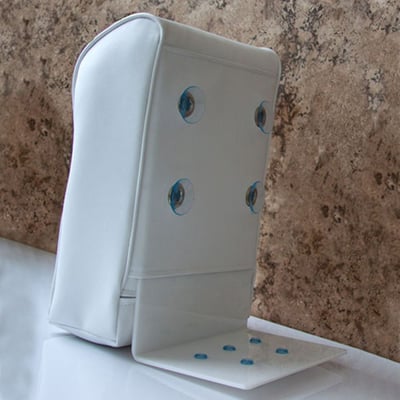 White padded removable headrest and neck support cushion with suction cups for walk-in tub bathing comfort