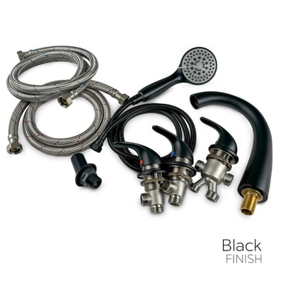 Ella walk-in tub fast-fill faucet 5-piece set in matte black finish with handheld showerhead and braided supply hoses