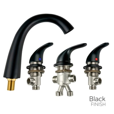 Ella walk-in tub 5-piece fast-fill faucet set with curved spout and lever handles in matte black finish