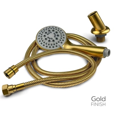 Gold finish handheld showerhead with flexible coiled hose and wall mount fitting for Ella walk-in tub fast-fill faucet set