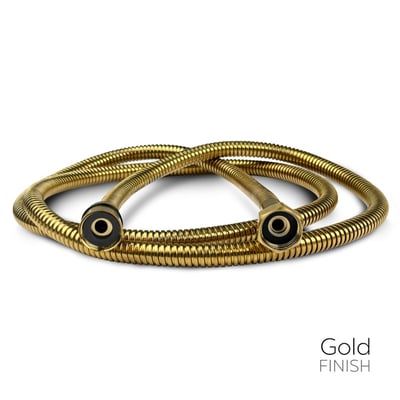 Coiled gold finish flexible shower hose with brass fittings for Ella's Bubbles walk-in tub fast-fill faucet set
