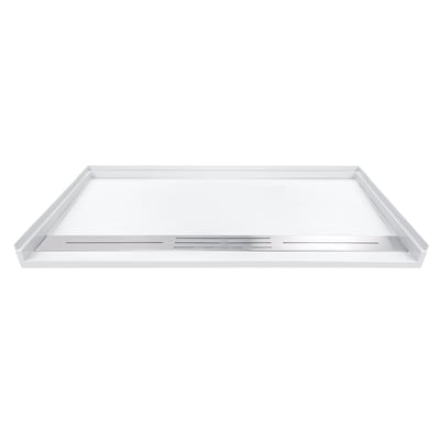 Receveur de douche SMC accessible ADA blanc avec entrée à seuil bas et caniveau linéaire en acier inoxydable pour salles de bains accessibles