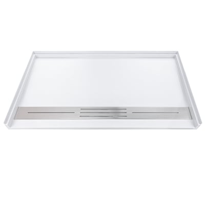 Receveur de douche SMC conforme ADA blanc avec grille de caniveau linéaire en acier inoxydable pour salles de bains accessibles