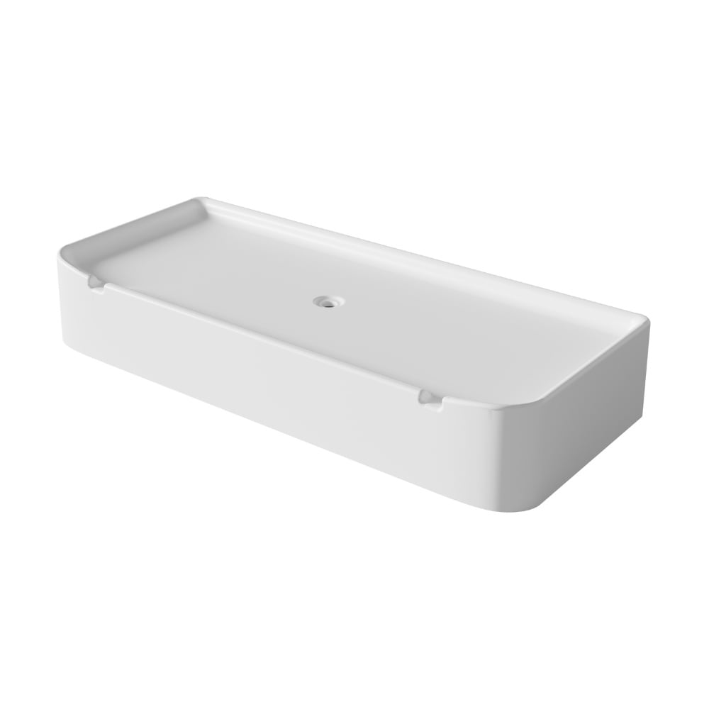 soap White rectangular soap dish with center drain hole and rounded corners for accessible shower or walk-in tub bath accessory