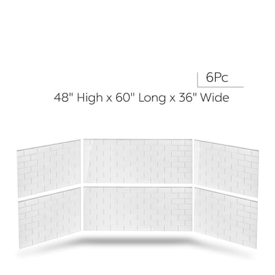 6-piece white subway tile shower wall panel kit measuring 48 inches high by 60 inches long by 36 inches wide