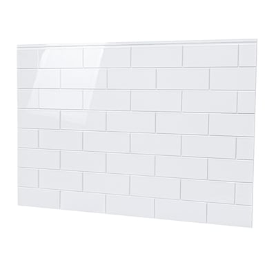 White glossy subway brick texture shower wall panel for walk-in tub or accessible shower surround installation