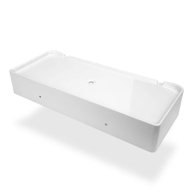 Étagère de douche rectangulaire blanche en SMC pour baignoire à porte Ella ou douche accessible, avec trou d’évacuation central