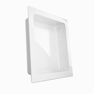Niche de douche SMC 16″ x 14″ - Étagère de niche de douche carrée blanche en SMC pour rangement mural dans une baignoire à porte ou une douche accessible