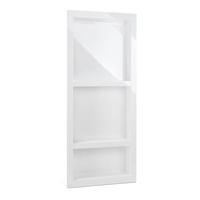 White SMC shower triple niche with three open storage shelves for accessible shower stall organization
