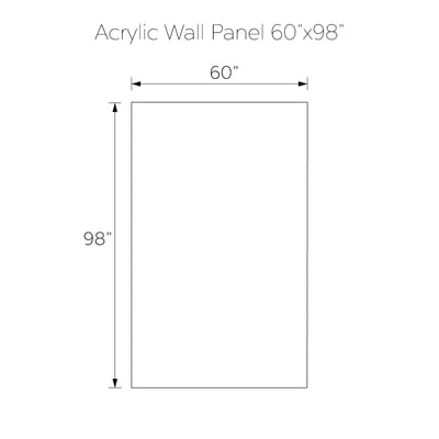 Line drawing diagram of Ella acrylic shower wall panel measuring 60 inches wide by 98 inches tall