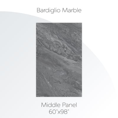 Bardiglio Marble shower wall middle panel swatch in dark gray with white veining, 60x98 inches