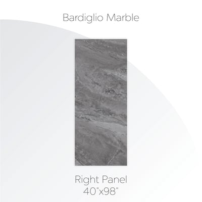 Bardiglio Marble shower wall right panel in blue-gray stone finish - 40x98 inch accessible shower surround