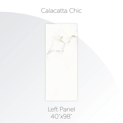 Panel izquierdo de pared acrílica con impresión de alta resolución - 40" x 98" - Panel izquierdo de pared de ducha Calacatta Chic 40x98 pulgadas con patrón de vetas de mármol blanco para duchas accesibles