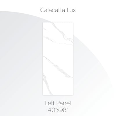 Panel izquierdo de pared acrílica con impresión de alta resolución - 40" x 98" - Panel izquierdo de pared de ducha Calacatta Lux en acabado efecto mármol blanco con vetas grises - 40x98 pulgadas