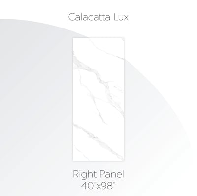 Calacatta Lux shower wall right panel - 40x98 inch white marble-look surround with gray veining