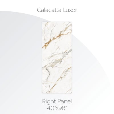 Calacatta Luxor shower wall right panel in white marble with gold and gray veining - 40x98 inches