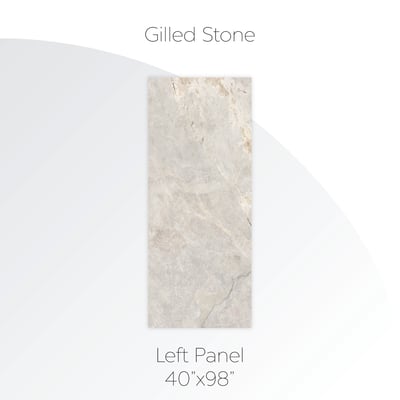 Panel izquierdo de pared acrílica con impresión de alta resolución - 40" x 98" - Panel izquierdo de pared de ducha Gilled Stone en tamaño 40x98 pulgadas con acabado suave efecto mármol en gris y beige