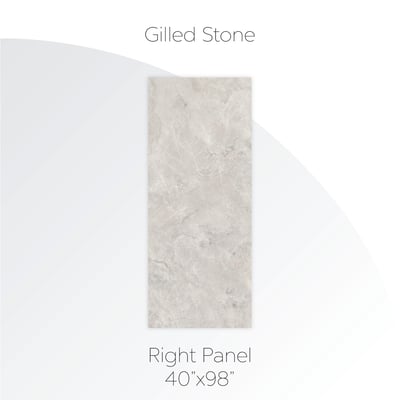 Ella's Bubbles Gilled Stone shower wall right panel in 40x98 inch size with gray marble-look finish