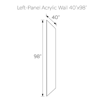 Schéma technique d'un panneau mural acrylique gauche de douche mesurant 102 cm de large sur 249 cm de haut
