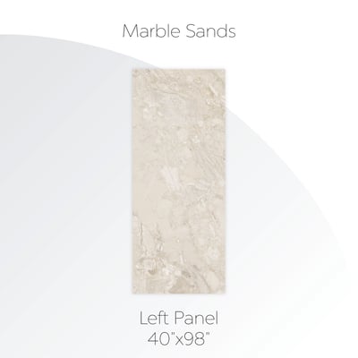 Panel izquierdo de pared acrílica con impresión de alta resolución - 40" x 98" - Panel izquierdo de pared de ducha Marble Sands en tamaño 40x98 pulgadas con patrón de vetas de piedra en crema y gris