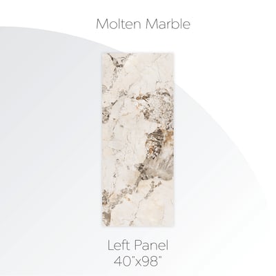 Panel izquierdo de pared acrílica con impresión de alta resolución - 40" x 98" - Panel izquierdo de pared de ducha Molten Marble en tonos crema, gris y dorado - revestimiento de ducha accesible de 40x98 pulgadas