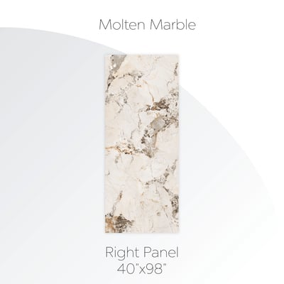 Molten Marble shower wall right panel in 40x98 inch size with cream, gray, and gold veining pattern