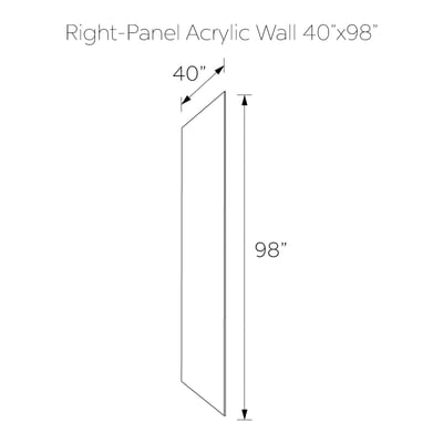 Line drawing diagram of Ella's right-panel acrylic shower wall measuring 40 inches wide by 98 inches tall