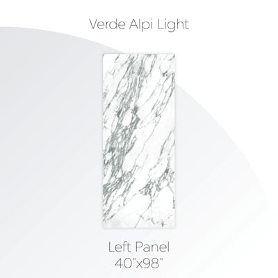 Panel izquierdo de pared acrílica con impresión de alta resolución - 40" x 98" - Panel izquierdo de pared de ducha Verde Alpi Light en mármol blanco de 40x98 pulgadas con vetas verdes para duchas accesibles
