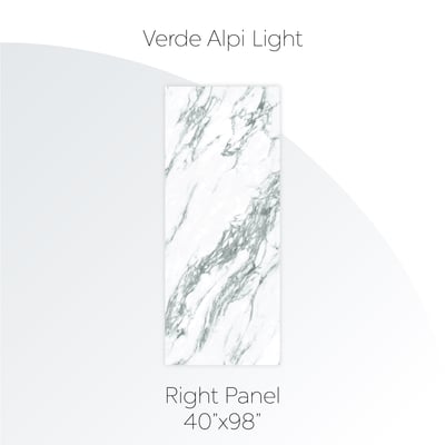 Verde Alpi Light right shower wall panel in white marble finish with gray veining - 40x98 inches