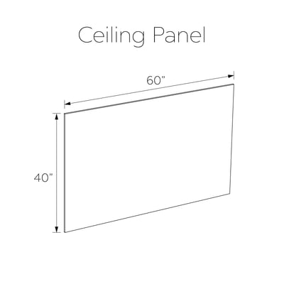 Line drawing diagram of a shower ceiling panel measuring 60 inches wide by 40 inches tall with dimension labels