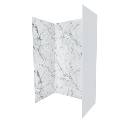 Kit de paneles de pared de ducha acrílicos Ella's Bubbles Arctic Vein Calacatta con aspecto de mármol, con vetas blancas y grises sobre fondo blanco