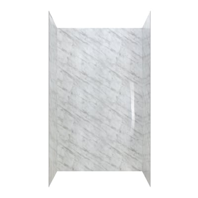 Kit de revestimiento de pared de ducha acrílico de mármol Carrara de tres paneles con acabado brillante blanco y veteado gris para baños accesibles