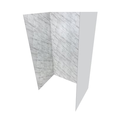 Revestimiento de pared de ducha acrílico de mármol Carrara de tres paneles con vetas grises para instalación de bañera accesible o ducha adaptada