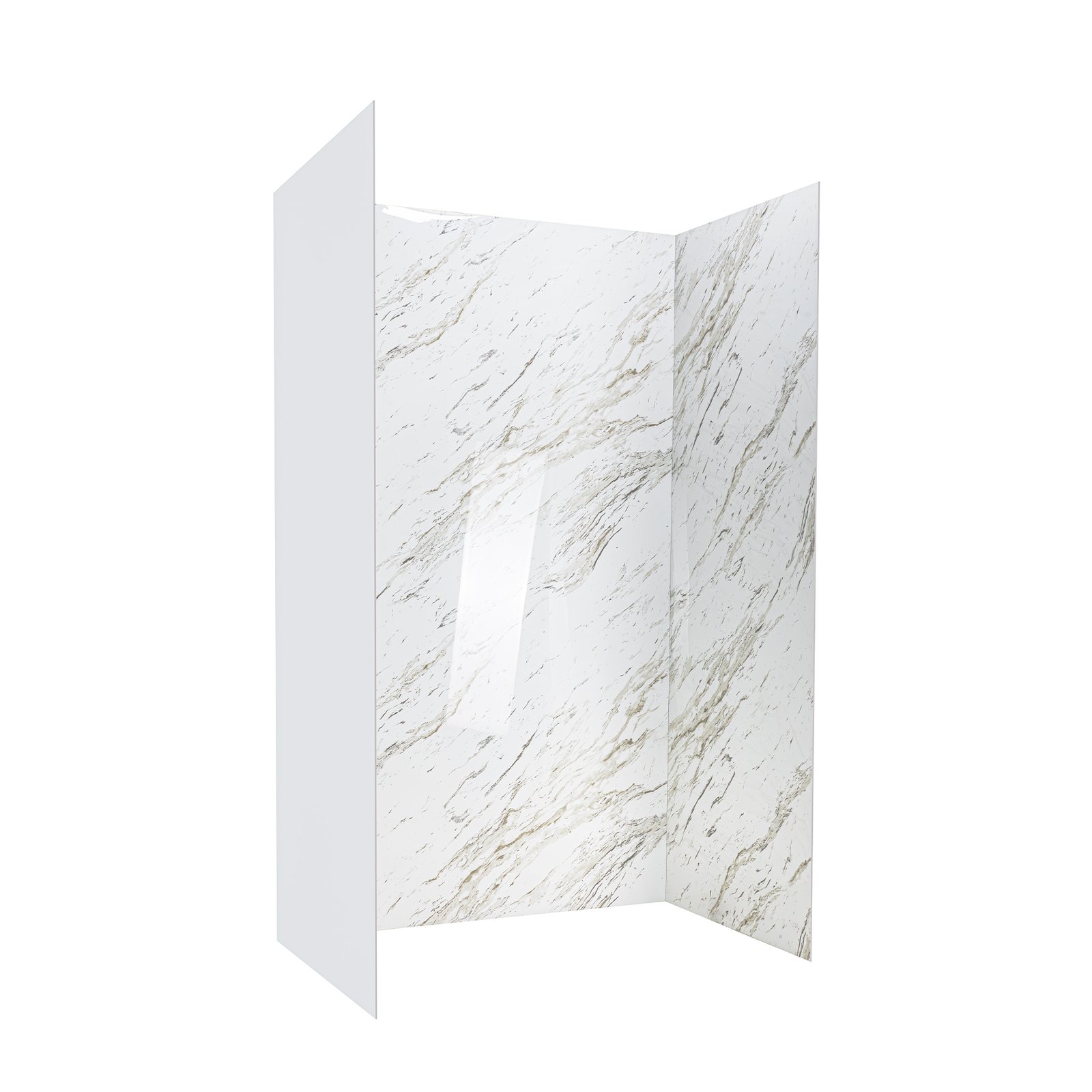 Revestimiento de ducha de 3 paneles de acrílico Ella Heritage Calacatta con patrón de vetas de mármol blanco - 96,5 x 152,4 x 243,8 cm