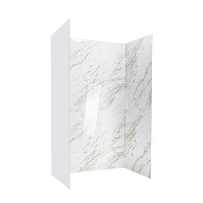 Revestimiento de ducha de 3 paneles de acrílico Ella Heritage Calacatta con patrón de vetas de mármol blanco - 96,5 x 152,4 x 243,8 cm