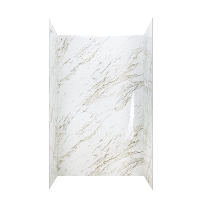 Revestimiento de ducha de 3 paneles de acrílico Ella Heritage Calacatta con patrón de mármol veteado dorado - 96,5 x 152,4 x 243,8 cm