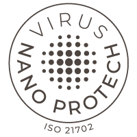 virus-nano-protech Sello de certificación Virus Nano Protech ISO 21702 para protección antimicrobiana de superficies